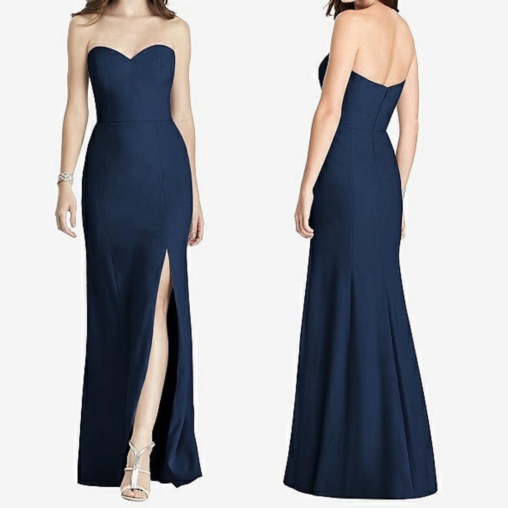 AFTER SIX STRAPLESS CREPE TRUMPET GOWN WITH FRONT SLIT IN MIDNIGHT NAVY 6775 10 - Picture 2 of 16